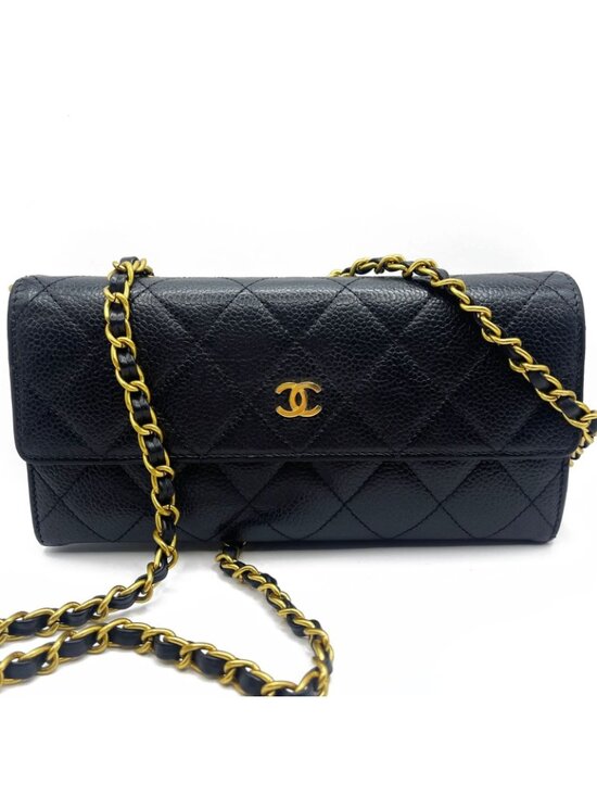 Chanel CC Classic Caviar Flap Wallet Quilted Leather Chain Purse Black - Picture 2 of 10